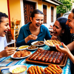 **

"A vibrant braai scene in Istanbul, blending South African and Turkish barbecue traditions. Friends from diverse backgrounds (Turkish, African, European) are laughing and sharing food around a table filled with both koeksisters and baklava. Warm lighting, emphasizing community and cultural exchange. Focus on joy and inclusivity."

**