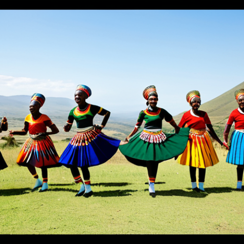 **

"A vibrant Umshado dance scene at a Zulu wedding, fully clothed dancers in colorful traditional attire, performing rhythmic steps. Background shows a rural South African landscape with rolling hills. safe for work, appropriate content, family-friendly, perfect anatomy, correct proportions, natural pose, well-formed hands, proper finger count, natural body proportions, professional photography, high quality."

**