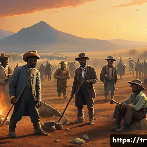 Home 11 남아공과 영국 식민 역사 - **Prompt: The Lure of Wealth in the African Dawn**
"A stunning and historically inspired illustr...