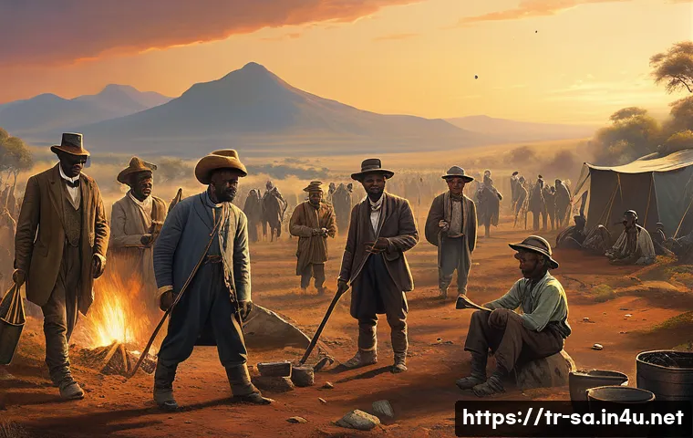 남아공과 영국 식민 역사 - **Prompt: The Lure of Wealth in the African Dawn**
"A stunning and historically inspired illustr...